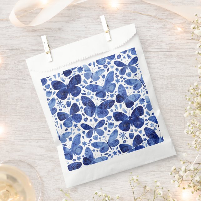 Sacolinha Borboletas Aquarela Azul Indigo (Cortado)