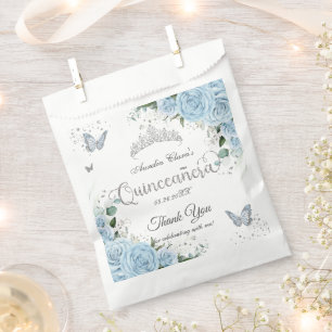 Sacolinha Borboletas Florais Azul Céu Prata Quinceañera 16