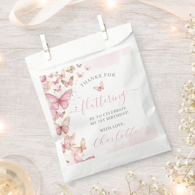 Sacolinha Borboletas rosa bonito Doce 16 1segundo aniversári (Cortado)