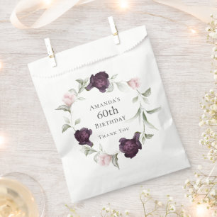 Sacolinha Borgonha e Cor de Água Rosa Floral 60º Aniversário