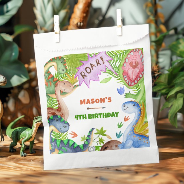 Sacolinha Boy Dinosaur 4th Birthday Invitation (Criador carregado)