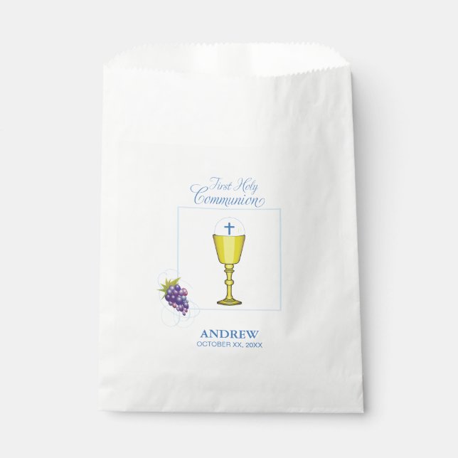 Sacolinha Boy First Communion, Chalice com Host e Uvas (Frente)