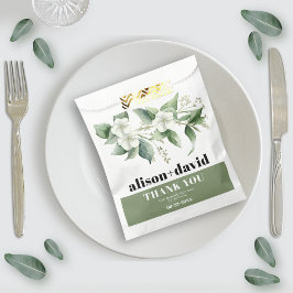 Sacolinha Branch, matrimônio tipografia de flores brancas ve