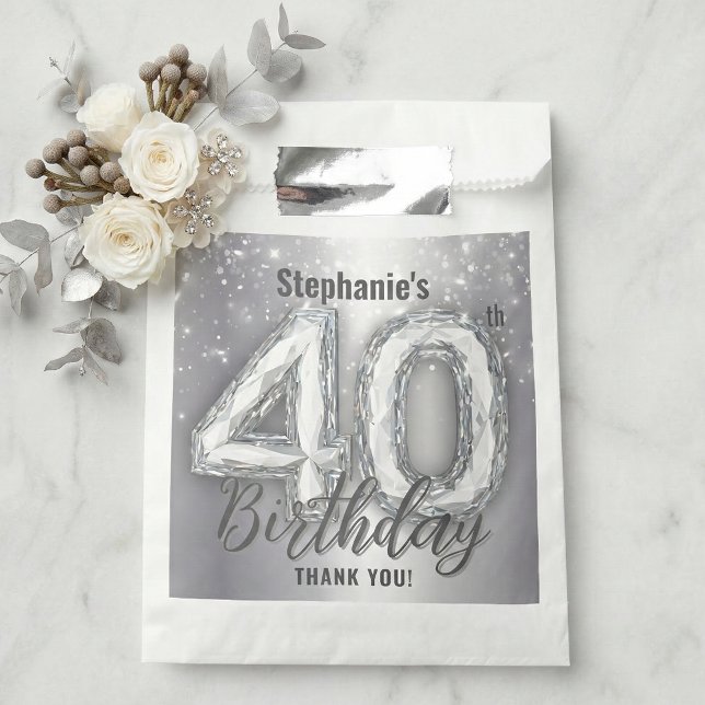 Sacolinha Brilho de Diamante de Prata 40º Aniversário Obriga (Criador carregado)