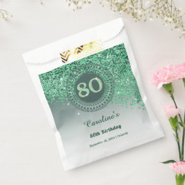Sacolinha Brilho Verde Chic e 80 de Quadro Pontilhado Aniver