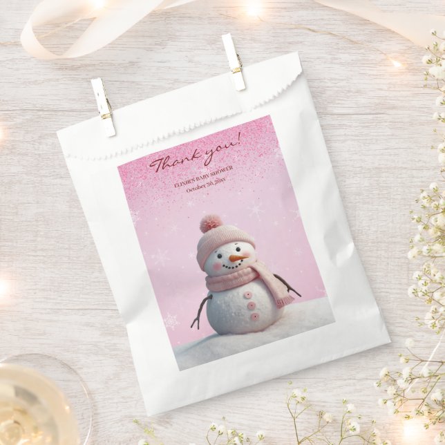 Sacolinha Brilhos Rosa Chá de fraldas de inverno com boneco  (Cortado)