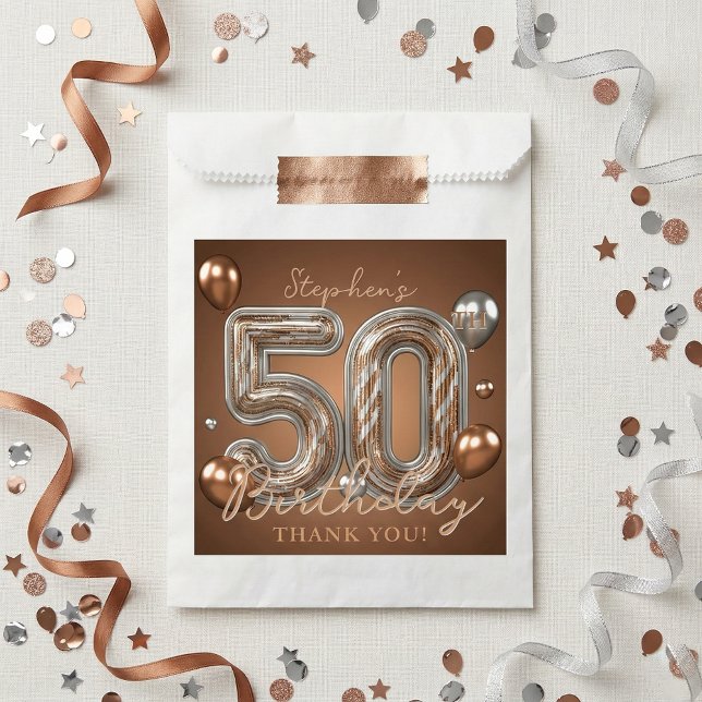 Sacolinha Bronze Silver Metallic 50th Birthday Thank You (Criador carregado)