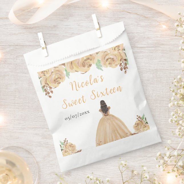 Sacolinha Brown Hair Princess Peach Floral Sweet Sixteen  (Cortado)