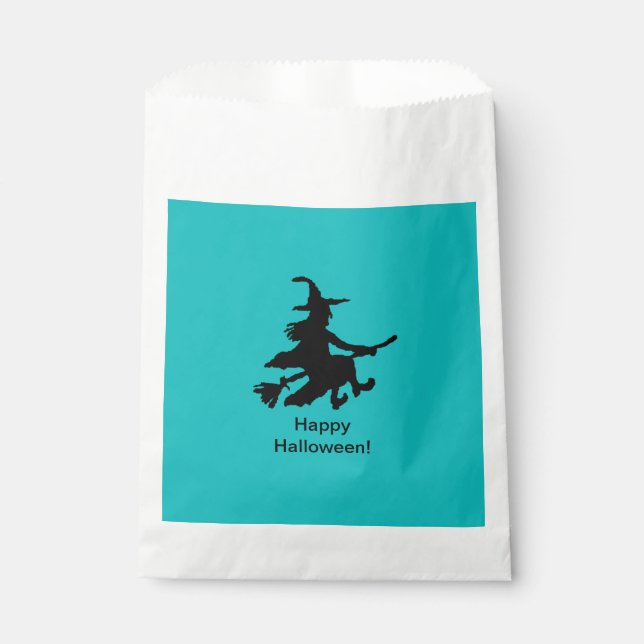 Sacolinha Bruxa Voadora - Azul Turquesa - Feliz Halloween -  (Frente)