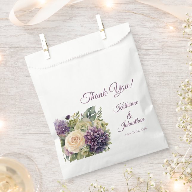 Sacolinha Buquê De Flor Púrpura A Aquarela- Casamento (Cortado)
