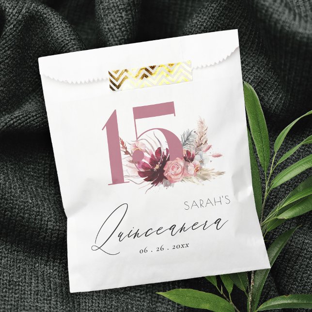 Sacolinha Burgundy Blush Floral Pampas Grass Quinceanera (Criador carregado)