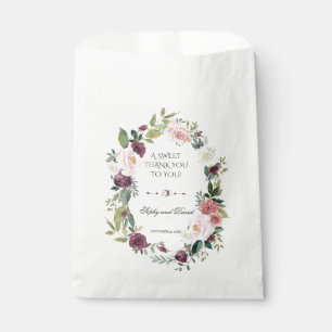 Sacolinha Burgundy Ivory Floral Wedding OBRIGADO