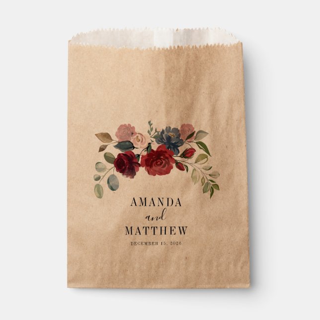 Sacolinha Burgundy Rustic Floral Custom Weding Favor Bag (Frente)