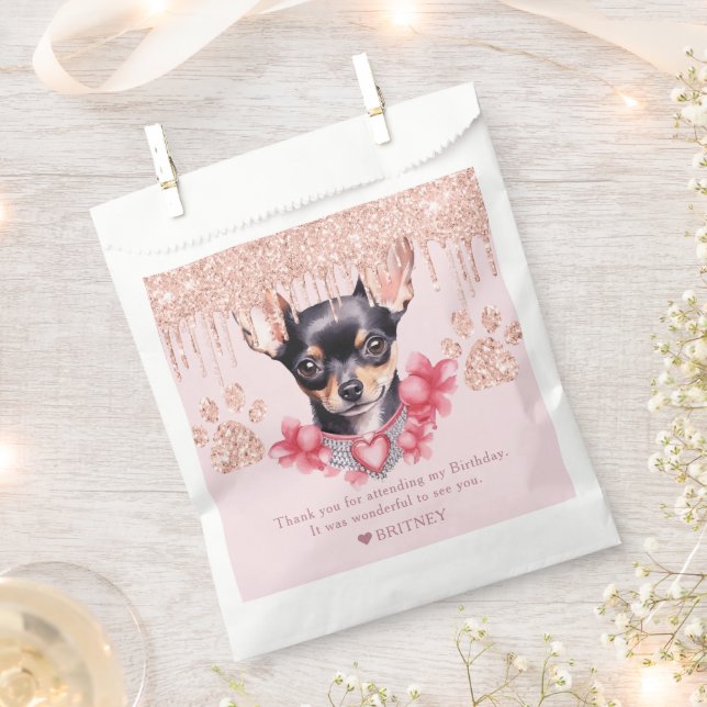Sacolinha Cachorro Chihuahua personalizado com Aniversário G (Cortado)