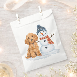 Sacolinha Cachorro Goldendoodle de Inverno Boneco de Neve Fo