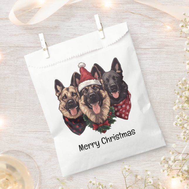 Sacolinha Cães de German shepherd Feliz de Natal (Cortado)