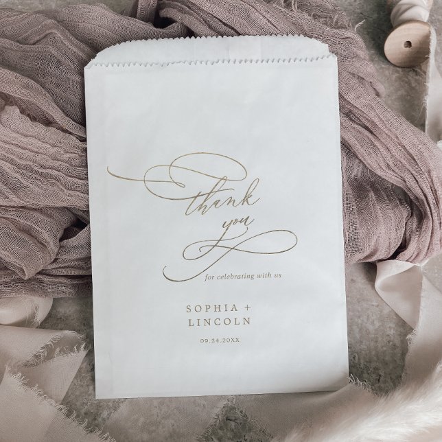 Sacolinha Caligrafia Dourada Romântica Obrigado Casamento (Criador carregado)