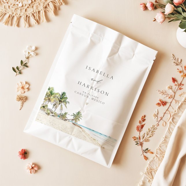 Sacolinha CANCUN Watercolor Beach Palm Tree Destination (Criador carregado)