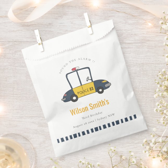 Sacolinha Carro De Polícia Amarelo Marinho Bonito, Crianças  (Cortado)