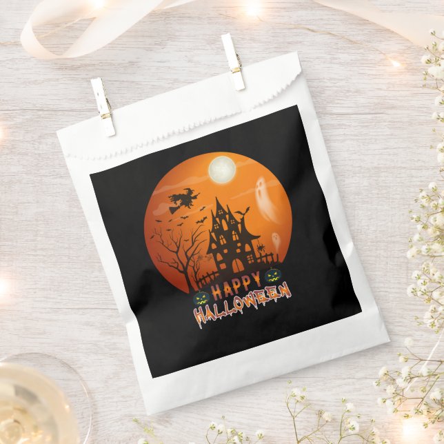 Sacolinha Casa Assombrada Laranja e Black Happy Halloween (Cortado)