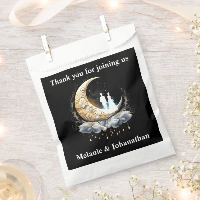 Sacolinha Casal da lua estrelada do céu e do crescente celes (Cortado)