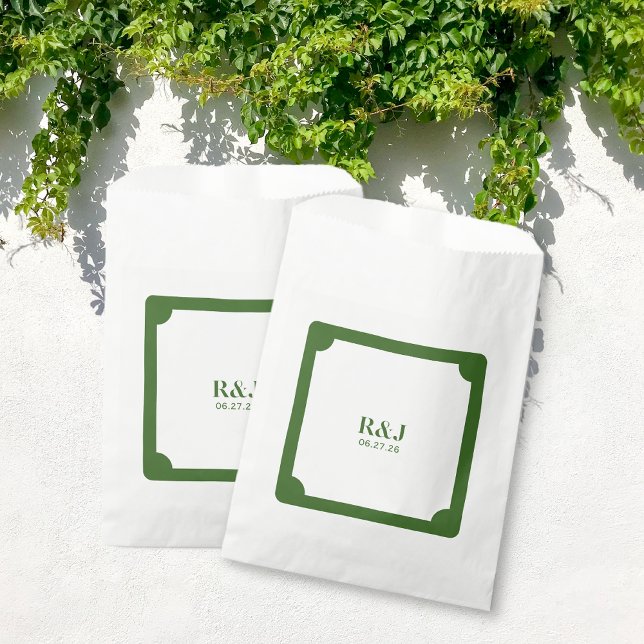 Sacolinha Casal de casamento Monograma Verde (Wedding Couple Monogram Green Favor Bags)