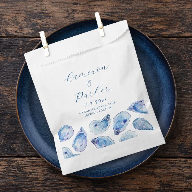 Sacolinha Casamento Aquarela Azul Ostra (Blue Oyster Watercolor Wedding Favor Paper Bags Treat Bags for a beach wedding or oyster roast )
