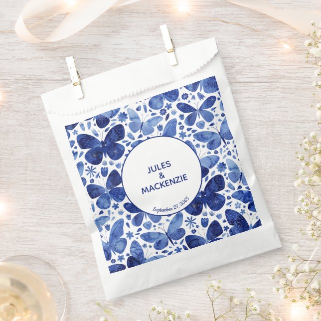 Sacolinha Casamento Azul De Borboleta Aquarela (Cortado)