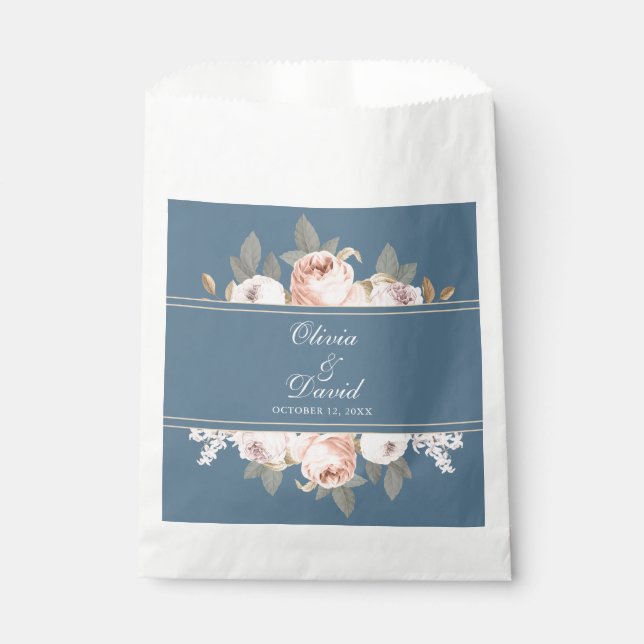 Sacolinha Casamento Boho Azul e Peônias Rosadas (Frente)