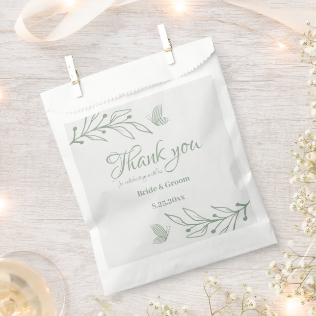 Sacolinha Casamento botânico verde-sábio simples (Cortado)