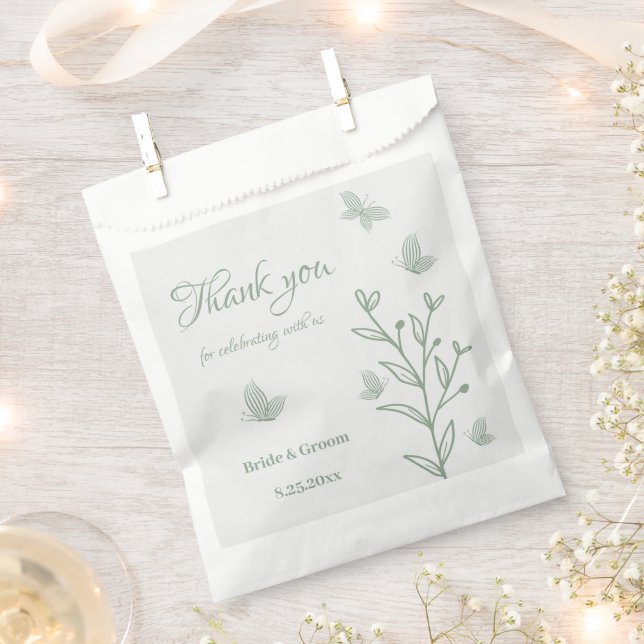 Sacolinha Casamento botânico verde-sábio simples (Cortado)