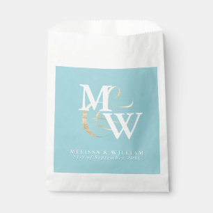 Sacolinha Casamento Branco de Vidro Dourado do Mar Monograma