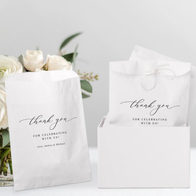 Sacolinha Casamento Branco e Preto Chic Elegante (Elegant Wedding Favors - Thank You Favor Bags - Modern Wedding Favors)