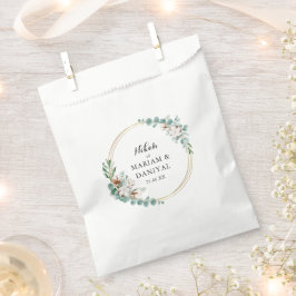 Sacolinha Casamento Branco Nikah Muçulmano Floral Verde Dour