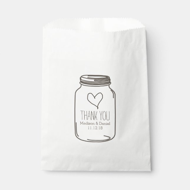 Sacolinha Casamento Cardíaco Rustic Mason Jar Obrigado (Frente)