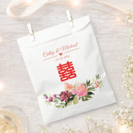 Sacolinha Casamento chinês com flores em aquarela dupla feli