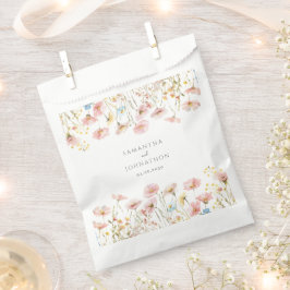 Sacolinha Casamento com Aquarela de Flor Silvestre Rosa Cora