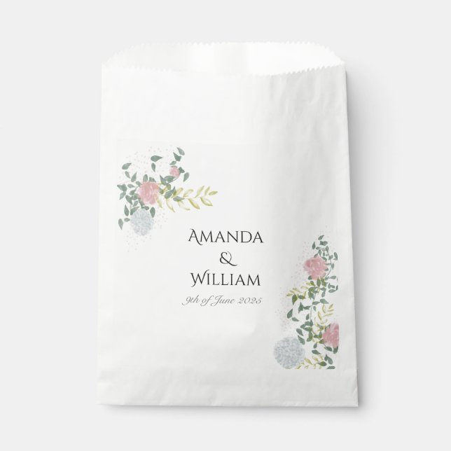 Sacolinha Casamento com Aquarela Floral Fina (Frente)