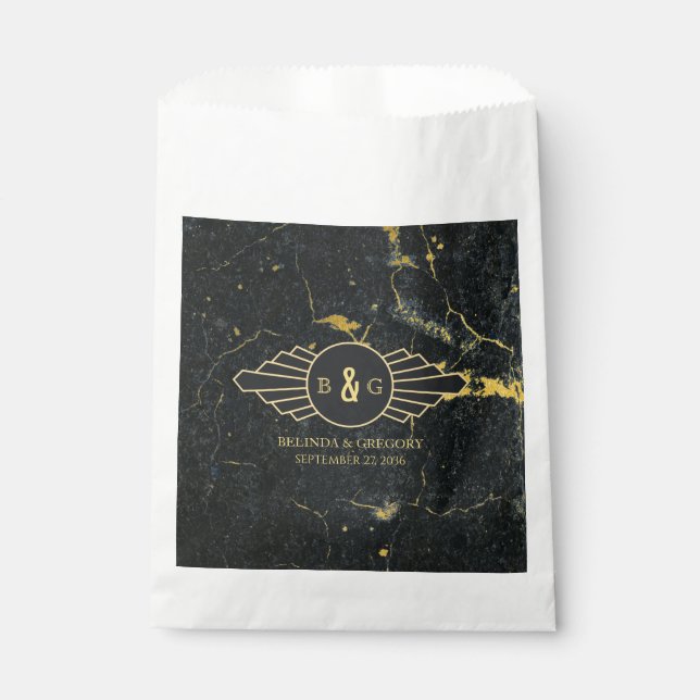 Sacolinha Casamento com Deco de Arte Marble Dourada Preta (Frente)