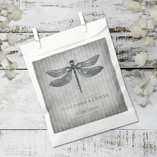 Sacolinha Casamento com Dragonfly Silver Jeweled (Silver Jeweled Dragonfly Wedding Favor Bags)
