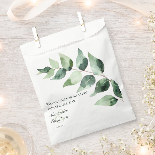 Sacolinha Casamento com Eucalipto em Aquarela | Branco (Cortado)