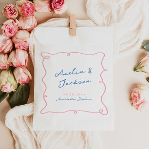 Sacolinha Casamento Cor-de-Rosa e Azul Desenhado à Mão com F
