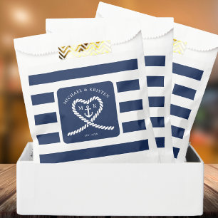 Sacolinha Casamento de Âncora Náutica Blue Striped Heart