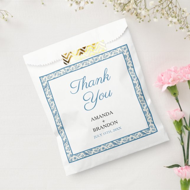 Sacolinha Casamento de Borda Floral Chic Blue Toile de Jouy (Selado)