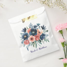 Sacolinha Casamento de Buquê de Cor de Água Azul e Coral