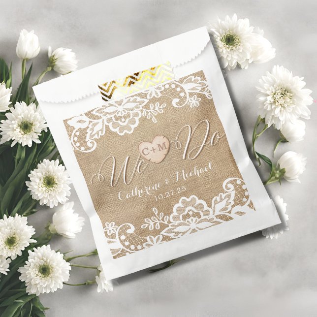 Sacolinha Casamento De Burlap E Lace Rustic Country (Criador carregado)