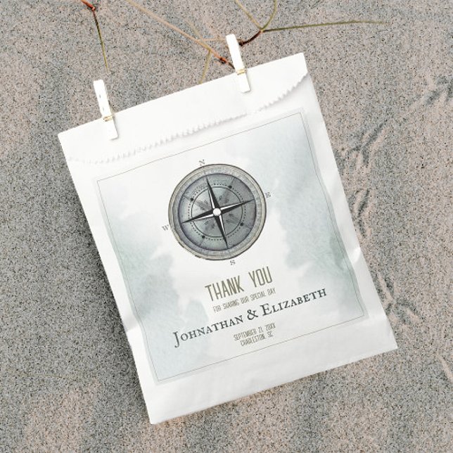 Sacolinha Casamento de Compass Náutico Vintage (Vintage Nautical Compass Wedding Favor Bag)