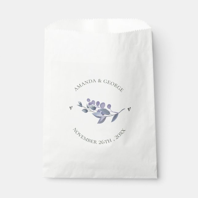 Sacolinha Casamento de Coração Floral Azul Elegante (Frente)