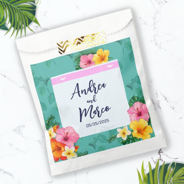 Sacolinha Casamento de Destino de Embarque Tropical (Boarding Pass Destination Wedding Favor Bag)