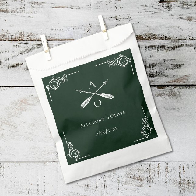 Sacolinha Casamento de Emerald Green Monograma e Setas (Emerald Green Monogram and Arrows Wedding Favor Bags)